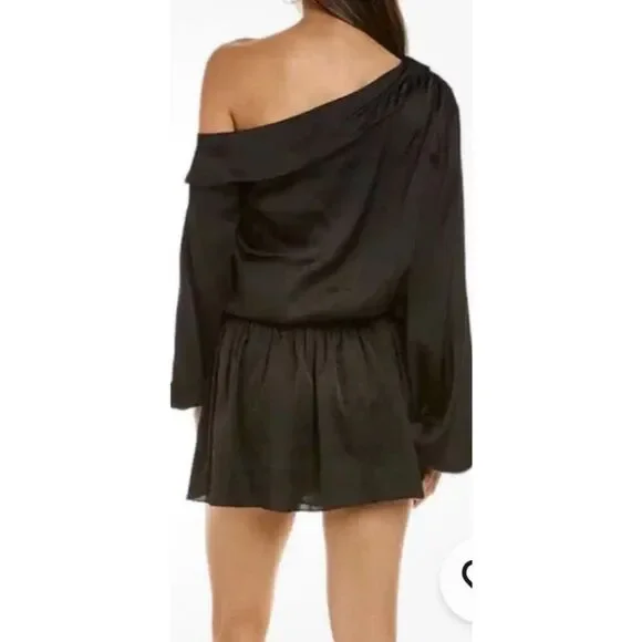 Ramy Brook Timothy Off Shoulder Blouson Mini Dress in Black NWT Small
